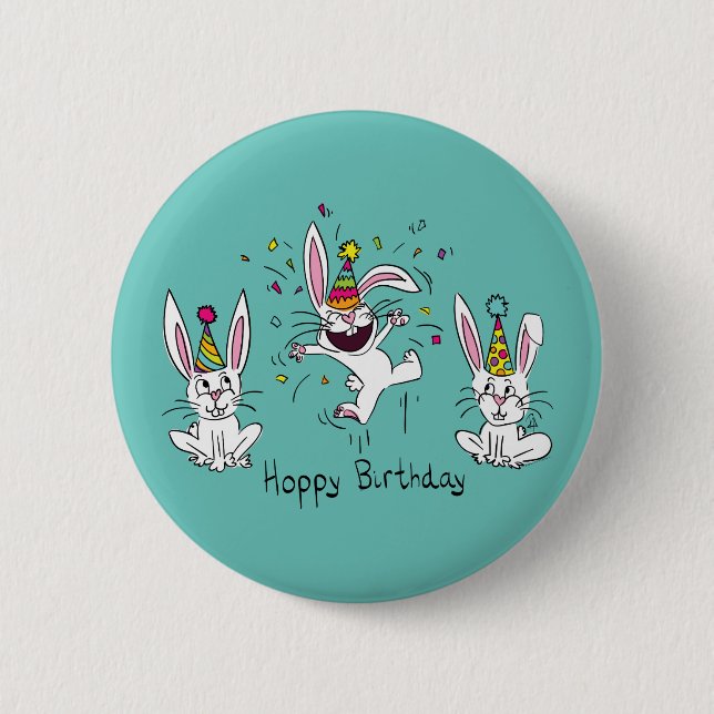 Funny Bunny Birthday Kids Button (Front)