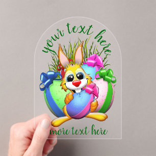 Funny Bunny biting an Easter Egg Acrylic Invitations
