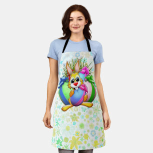 Funny Bunny biting an Easter Egg Apron