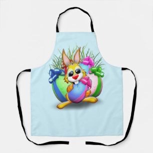 Funny Bunny biting an Easter Egg Apron