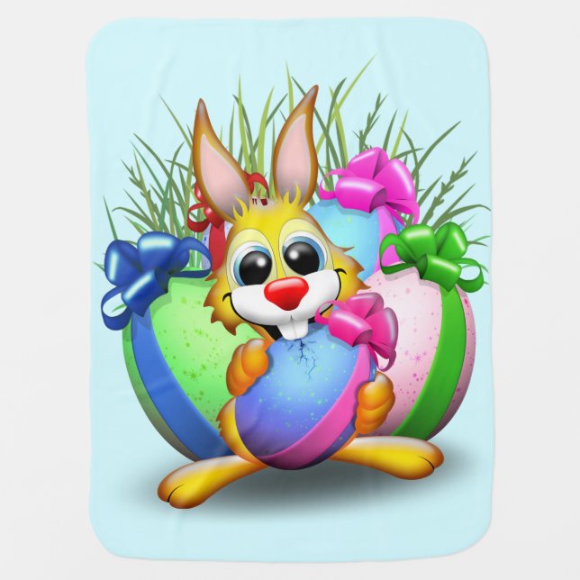 Funny Bunny biting an Easter Egg Baby Blanket (Front)