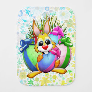 Funny Bunny biting an Easter Egg Baby Burp Cloth