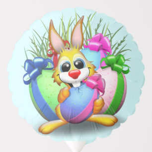 Funny Bunny biting an Easter Egg Balloon
