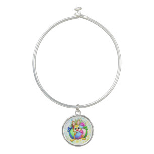 Funny Bunny biting an Easter Egg Bangle Bracelet
