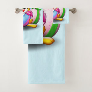 Funny Bunny biting an Easter Egg Bath Towel Set