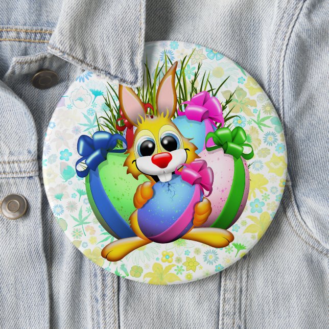 Funny Bunny biting an Easter Egg Button (In Situ)