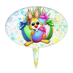 Funny Bunny biting an Easter Egg Cake Topper