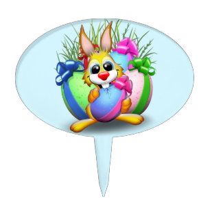 Funny Bunny biting an Easter Egg Cake Topper
