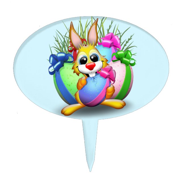 Funny Bunny biting an Easter Egg Cake Topper (Front)