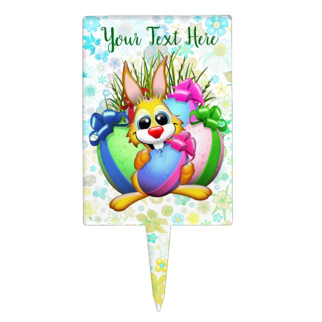 Funny Bunny biting an Easter Egg Cake Topper (Front)