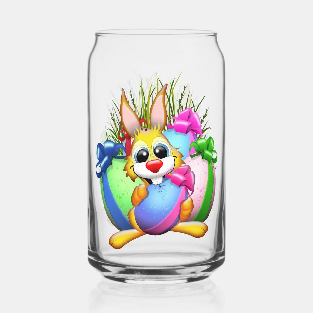 Funny Bunny biting an Easter Egg Can Glass (Front)