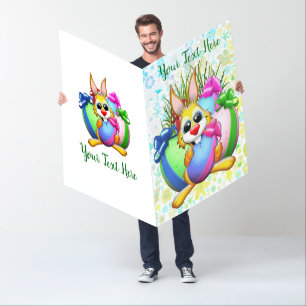 Funny Bunny biting an Easter Egg Card