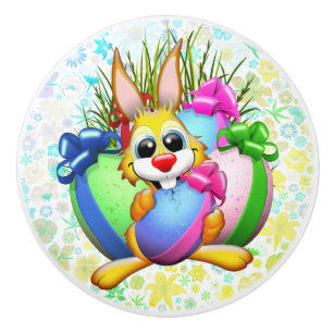 Funny Bunny biting an Easter Egg Ceramic Knob