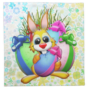 Funny Bunny biting an Easter Egg Cloth Napkin