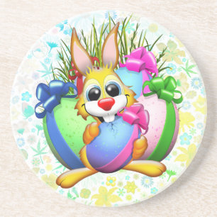 Funny Bunny biting an Easter Egg Coaster