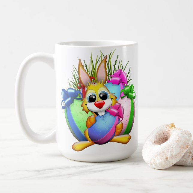 Funny Bunny biting an Easter Egg Coffee Mug (With Donut)