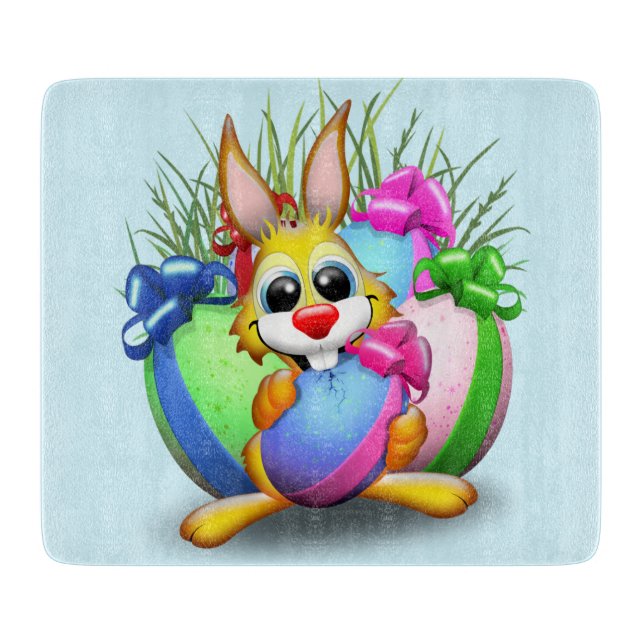 Funny Bunny biting an Easter Egg Cutting Board (Front)