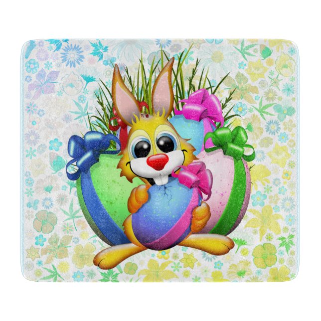 Funny Bunny biting an Easter Egg Cutting Board (Front)