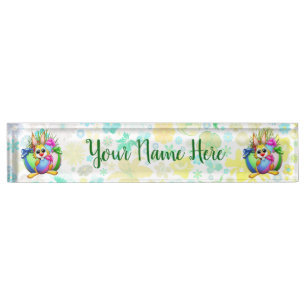 Funny Bunny biting an Easter Egg Desk Name Plate