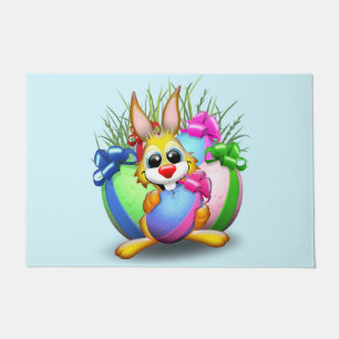 Funny Bunny biting an Easter Egg Doormat