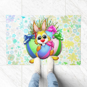 Funny Bunny biting an Easter Egg Doormat