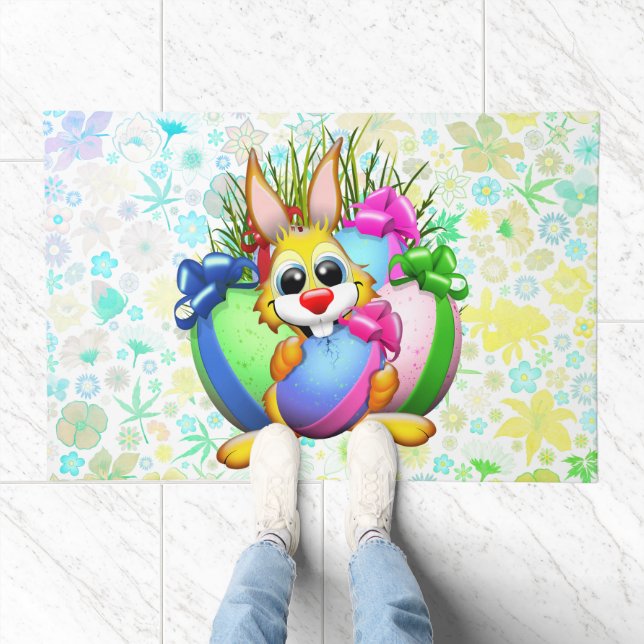 Funny Bunny biting an Easter Egg Doormat (Indoor)