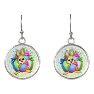 Funny Bunny biting an Easter Egg Earrings