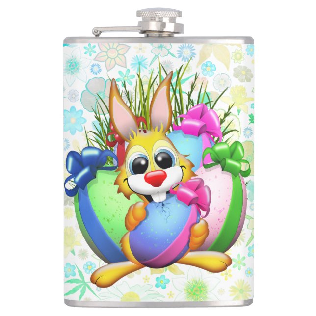 Funny Bunny biting an Easter Egg Flask (Front)