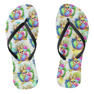 Funny Bunny biting an Easter Egg Flip Flops