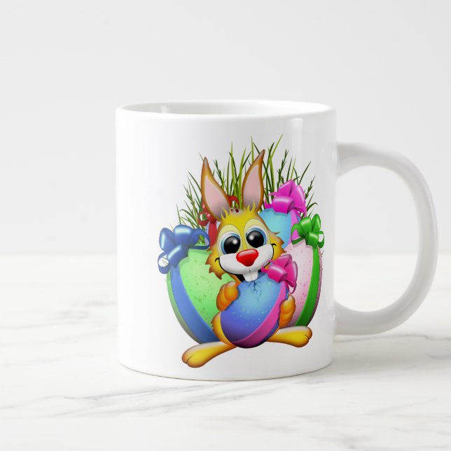Funny Bunny biting an Easter Egg Giant Coffee Mug (Right)