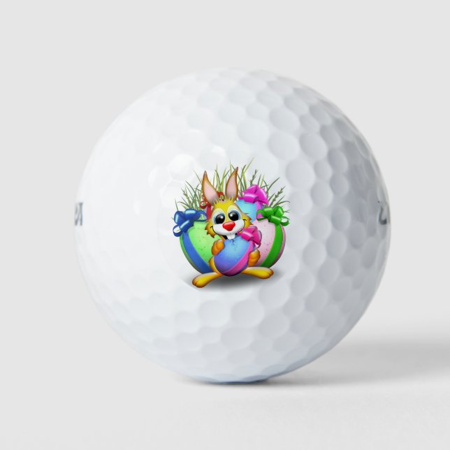 Funny Bunny biting an Easter Egg Golf Balls (Front)