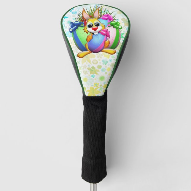 Funny Bunny biting an Easter Egg Golf Head Cover (Front)