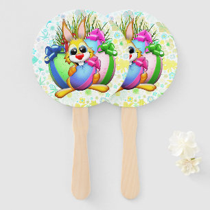 Funny Bunny biting an Easter Egg Hand Fan