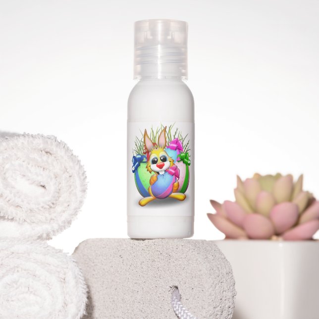 Funny Bunny biting an Easter Egg Hand Lotion (Insitu)