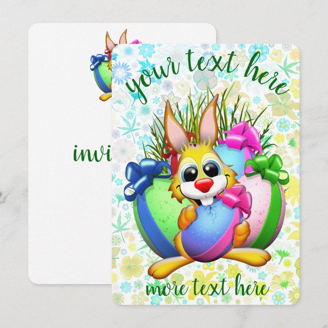 Funny Bunny biting an Easter Egg Invitation (Front/Back)