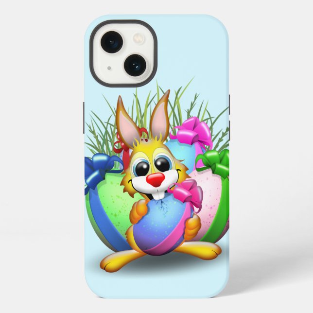 Funny Bunny biting an Easter Egg Iphone Case (Back)