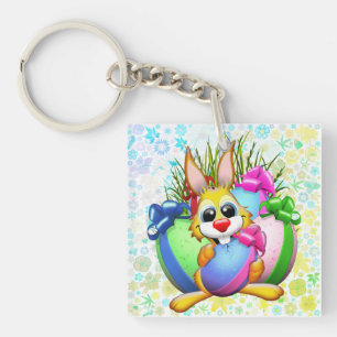 Funny Bunny biting an Easter Egg Keychain