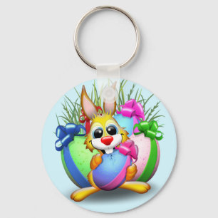 Funny Bunny biting an Easter Egg Keychain
