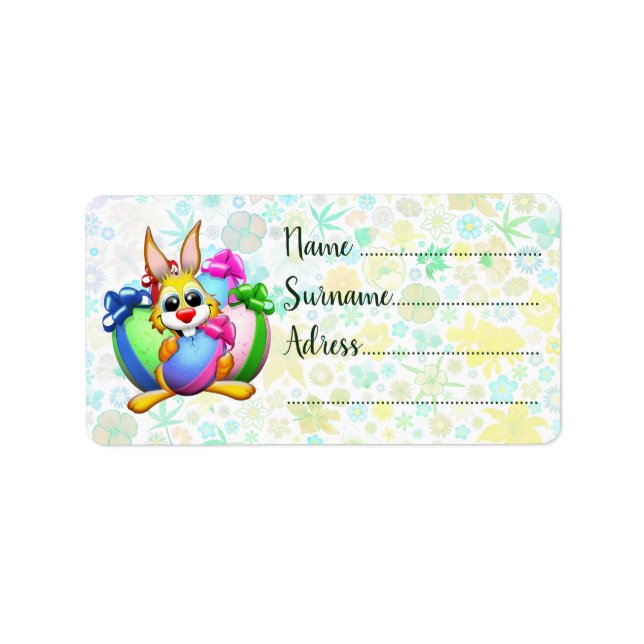 Funny Bunny biting an Easter Egg Label (Front)