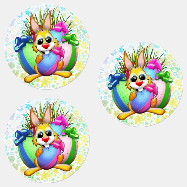 Funny Bunny biting an Easter Egg Labels (Group)