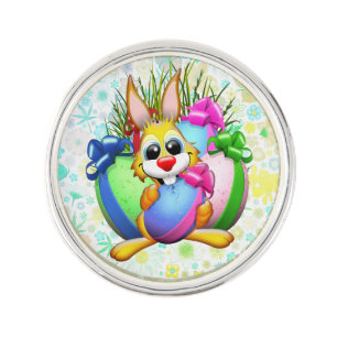Funny Bunny biting an Easter Egg Lapel Pin