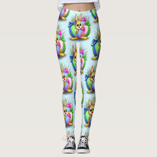 Funny Bunny biting an Easter Egg Leggings