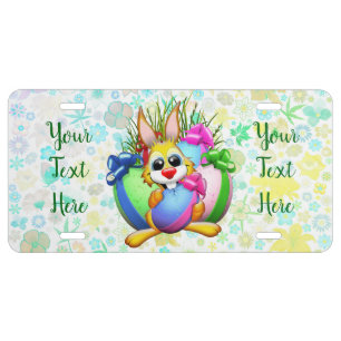 Funny Bunny biting an Easter Egg License Plate