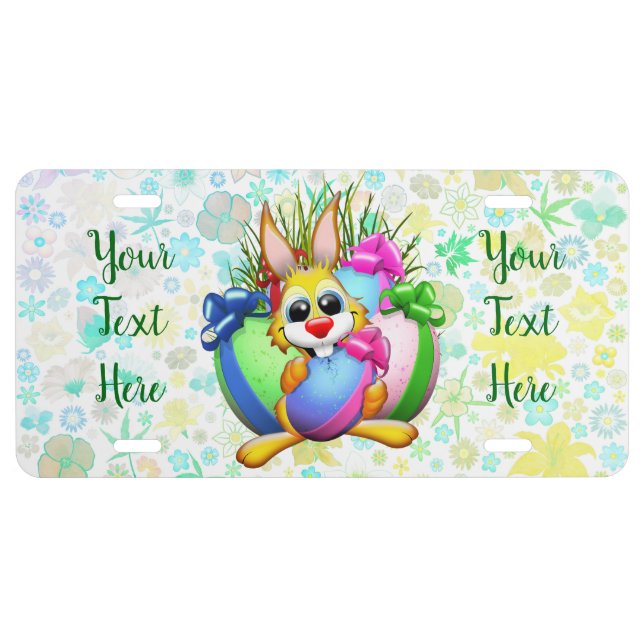 Funny Bunny biting an Easter Egg License Plate (Front)