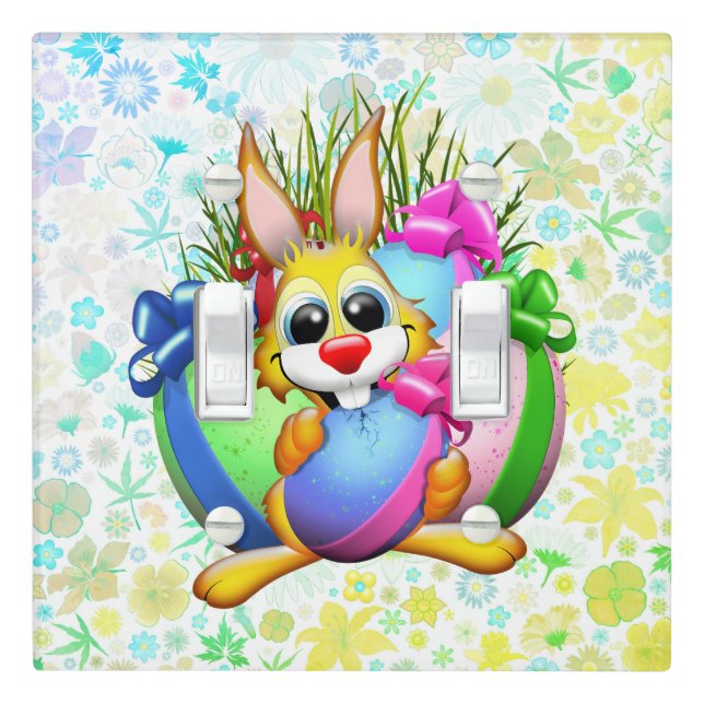 Funny Bunny biting an Easter Egg Light Switch Cover (In Situ)