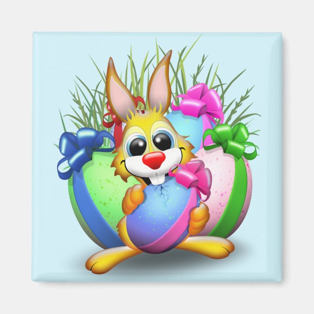 Funny Bunny biting an Easter Egg Magnet (Front)