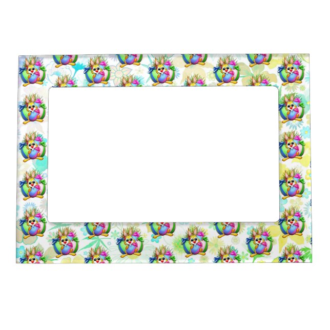 Funny Bunny biting an Easter Egg Magnetic Frame (Front)