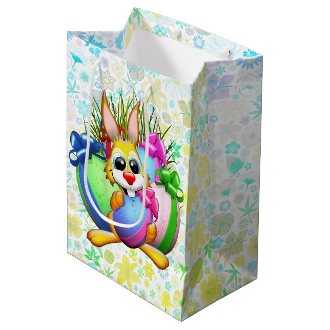 Funny Bunny biting an Easter Egg Medium Gift Bag (Front Angled)