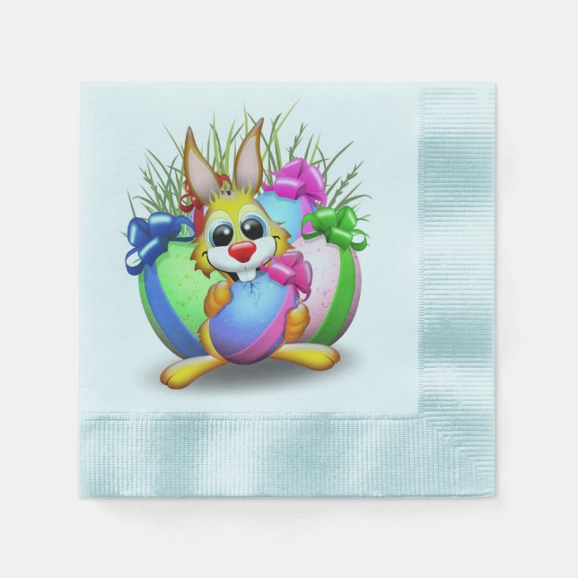 Funny Bunny biting an Easter Egg Napkins (Front)