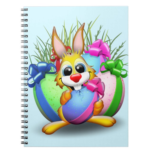 Funny Bunny biting an Easter Egg Notebook (Front)